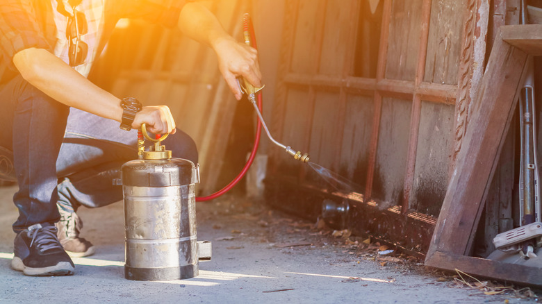 Spraying pesticides