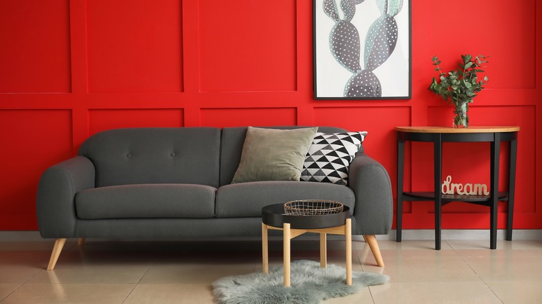 Red wall in living area