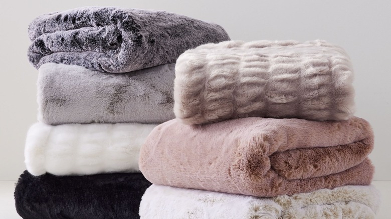 folded faux fur blankets