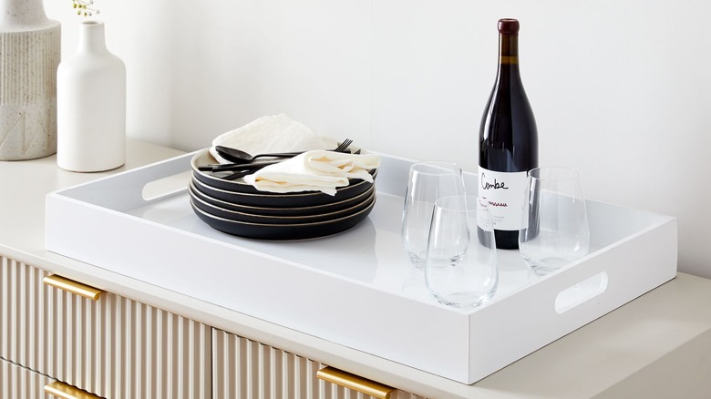 modern serving tray with dishware