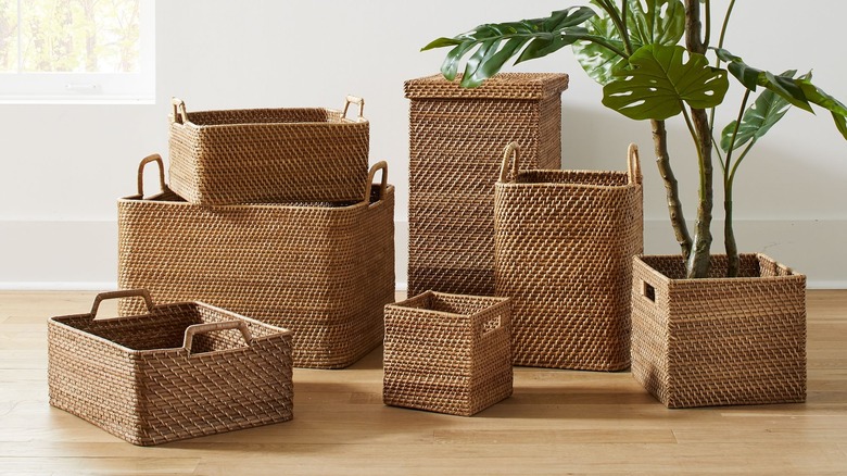 rattan baskets with plant