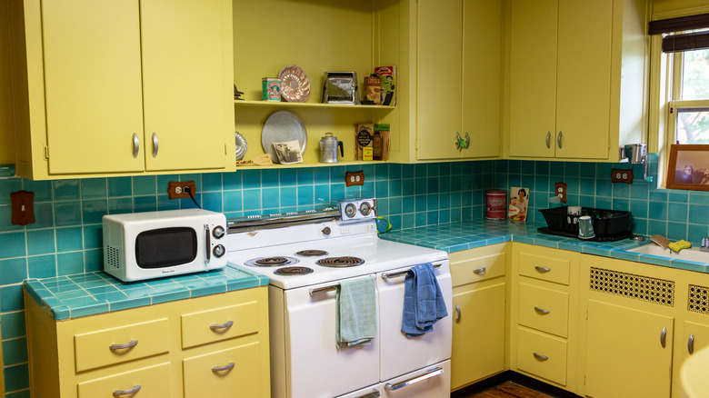 yellow and teal kitchen