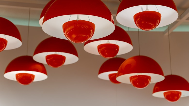 red lamps on ceiling