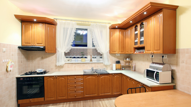 kitchen with light wood cabinetry