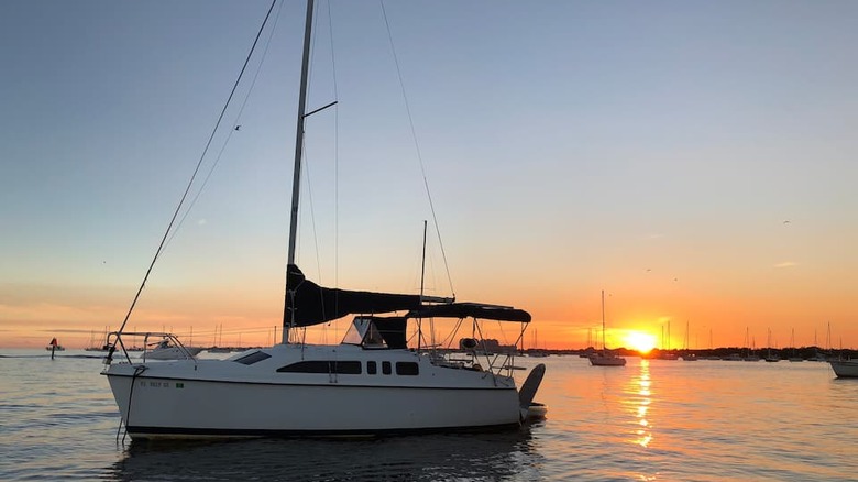 sail boat at sunset 