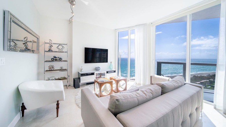 white and airy room with ocean view