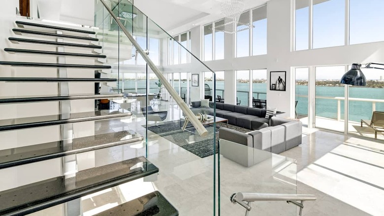 glass modern staircase ocean views