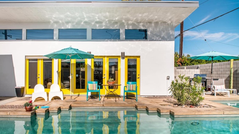 yellow door frame and pool