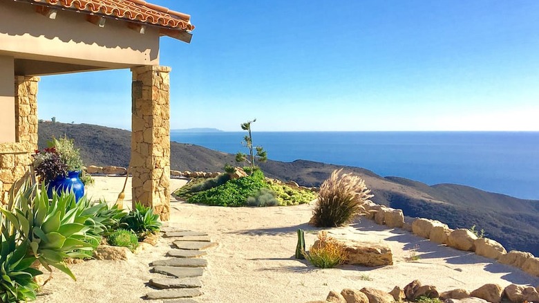 stone Malibu house overlooking ocean