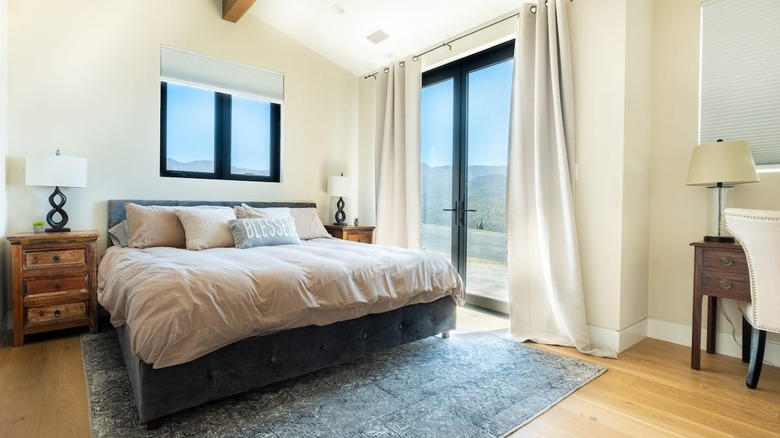 light bedroom with mountain views