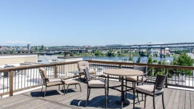 rooftop deck looking out onto river