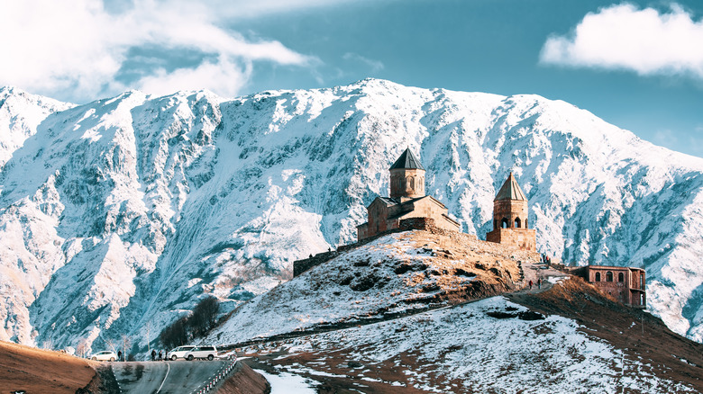 Gergeti Trinity Church mountain view