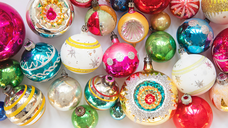 Colorful collection of vintage Christmas baubles