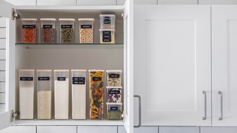 Organized dry goods in bins