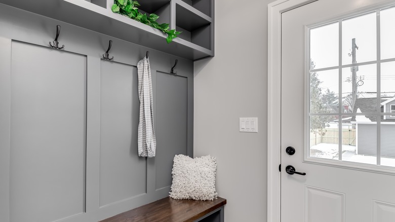 mudroom with hooks and bench