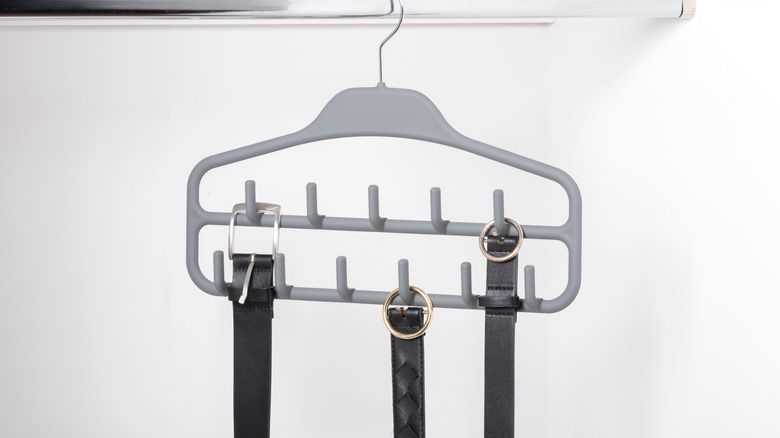 Belts hanging on a specially-designed organizing hanger