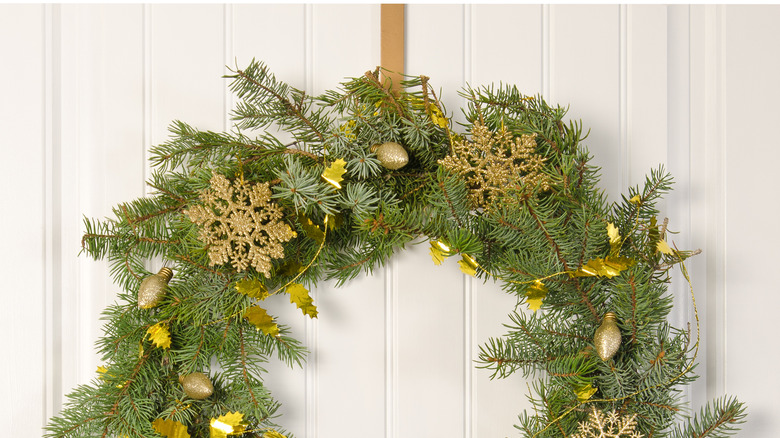 wreath hung by ribbon