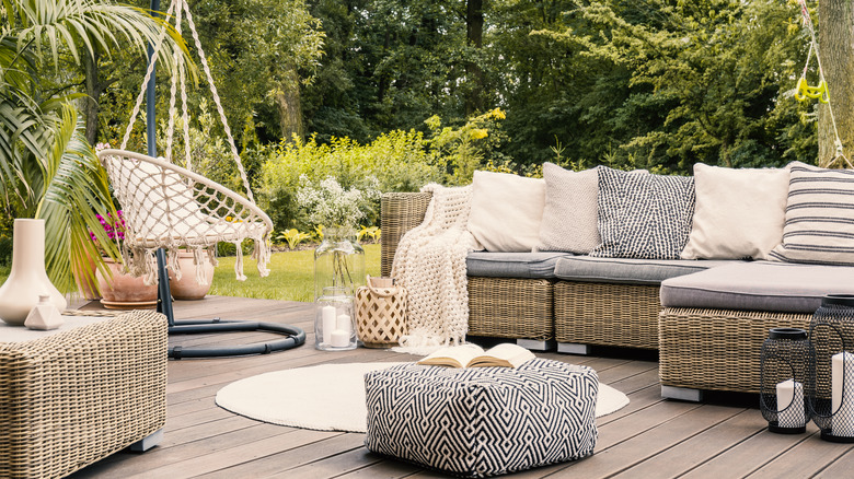 Elegantly styled outdoor furniture on a deck