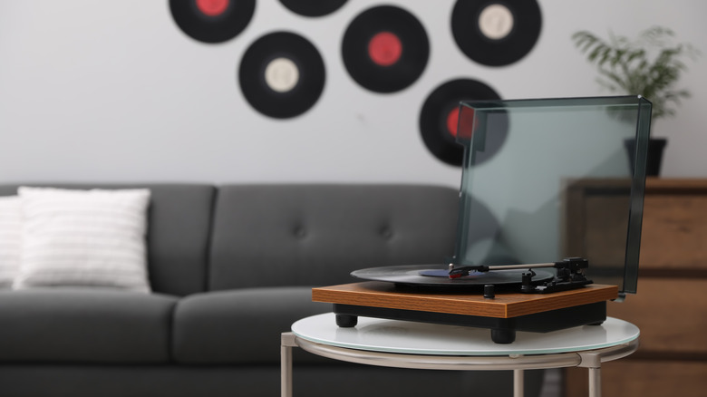 living room with record player