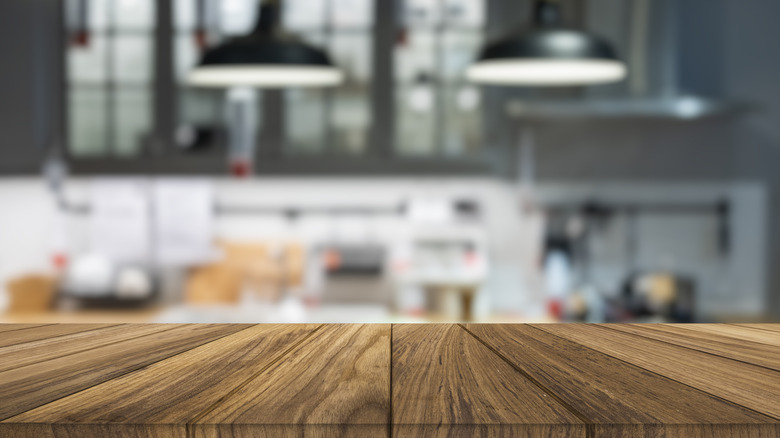 close up wood kitchen counter