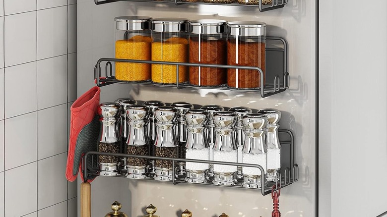 Spice rack on refrigerator 