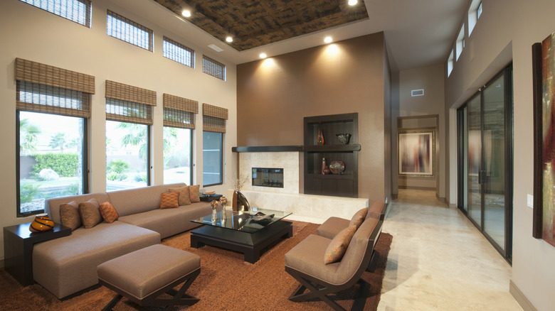 Residential living room with double height ceiling