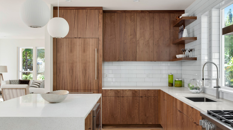 Cozy kitchen with natural wood cabinets