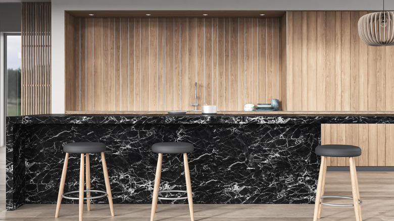 Modern black marble in kitchen