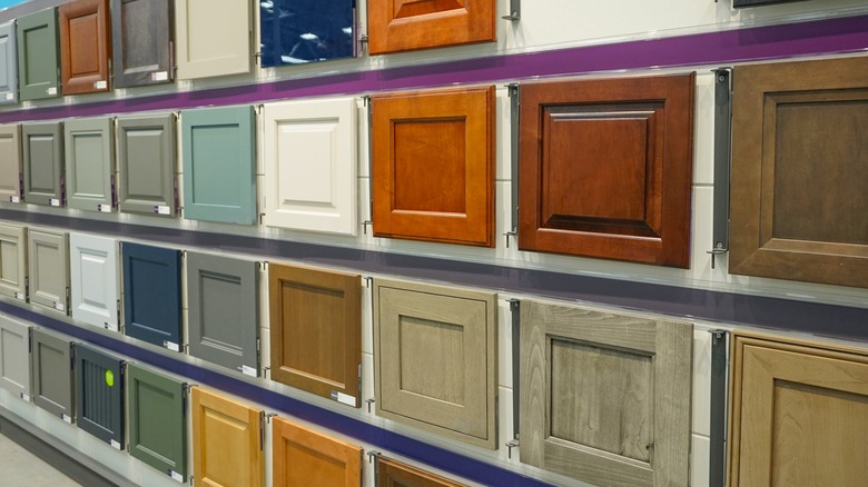 wood cabinet door samples in a row