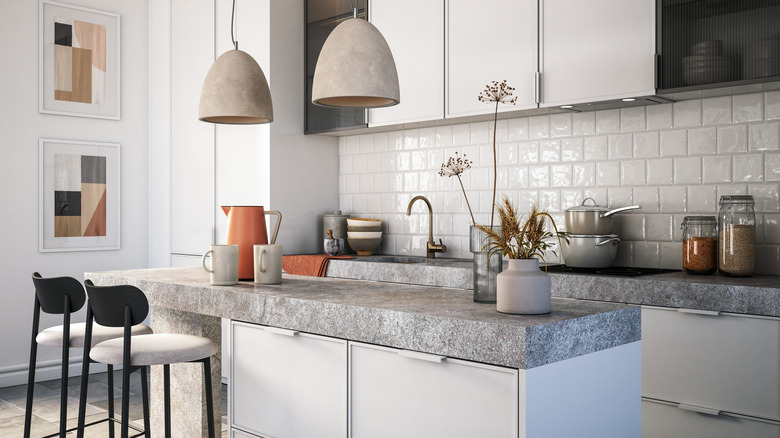 kitchen with thick countertops