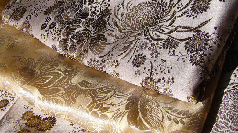 Folded silk brocade floral fabric