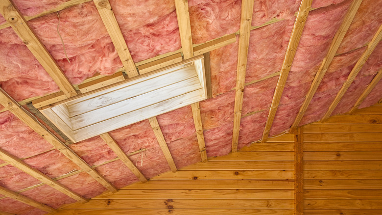 attic with fiberglass insulation