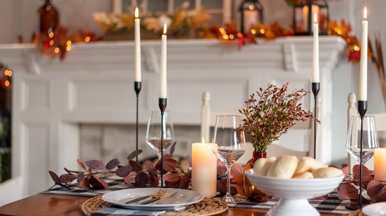 Fall candlelit table with leaves