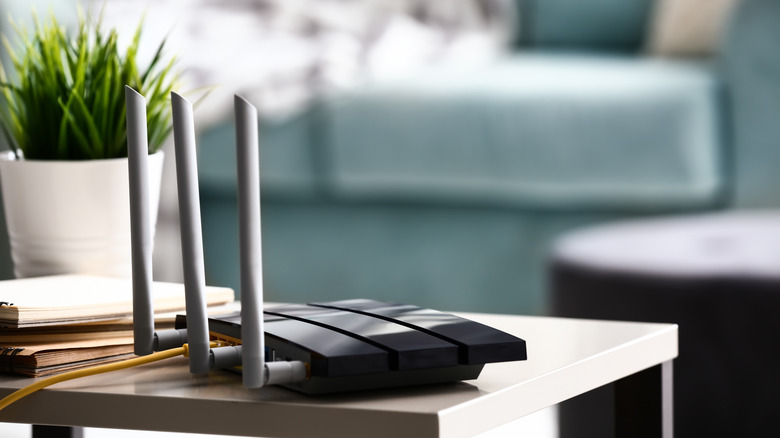 modern wi-fi router with cords