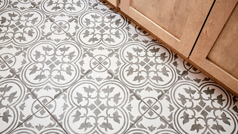 patterned floor tile in kitchen