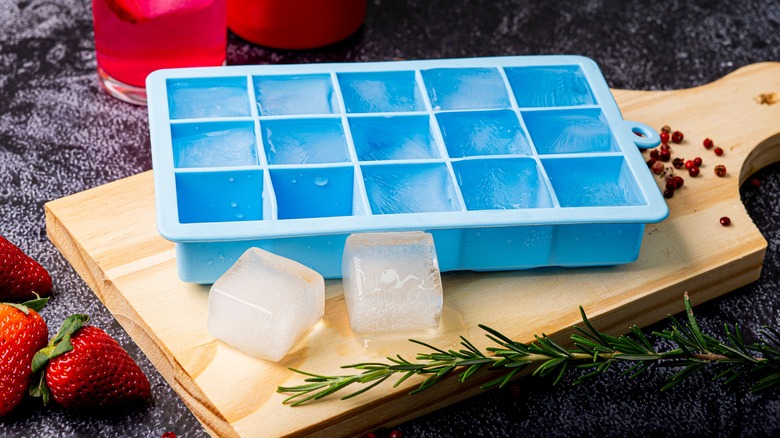 blue ice cube tray