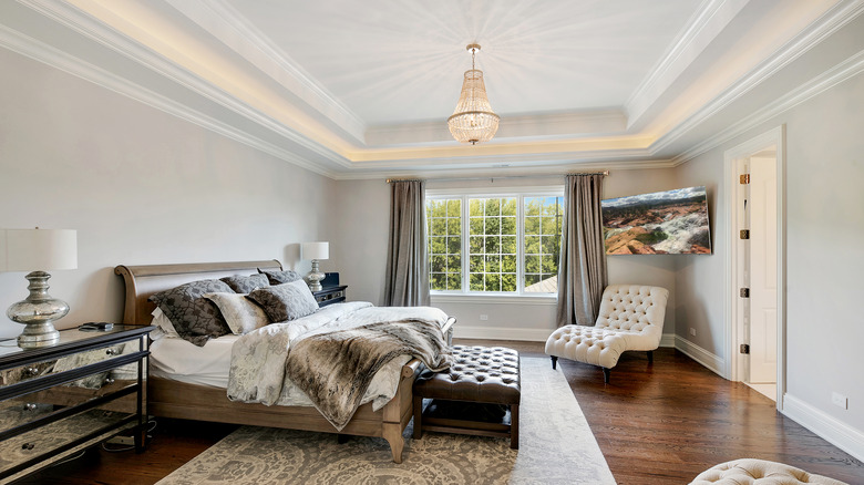 modern tray ceiling in bedroom