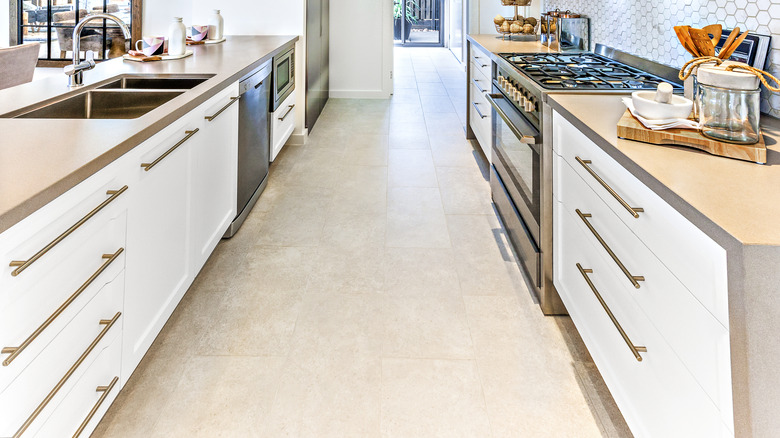 Modern tiled floor in kitchen