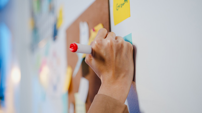 working on a whiteboard wall