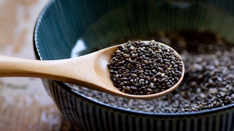 chia seeds up close spoon