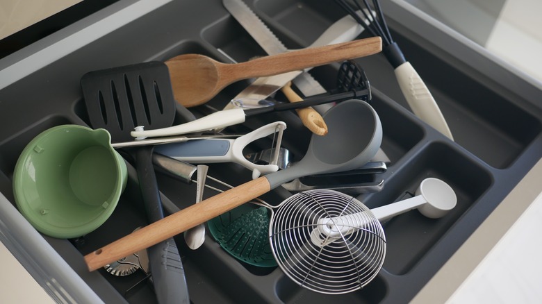 Messy kitchen drawer