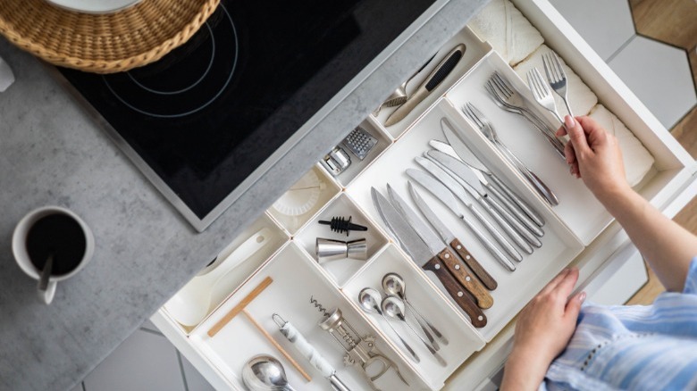 Overhead view of utensil drawer