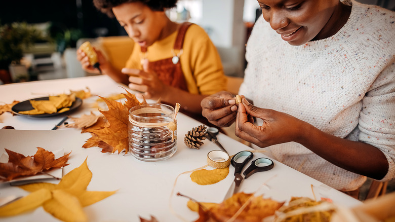 People making fall decorations