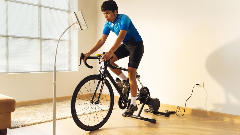 Man using a bike trainer