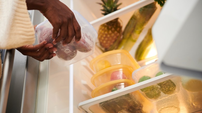 fridge with food storage containers