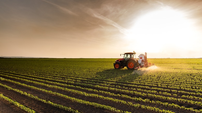 tractor applying spray herbicide