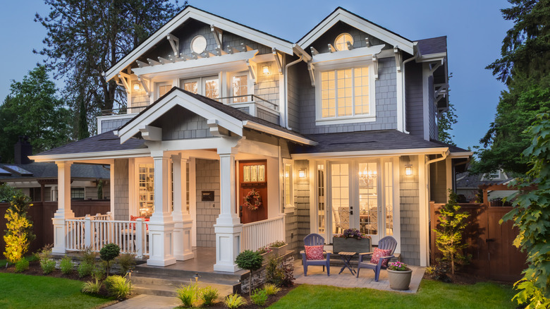 blue house and porch