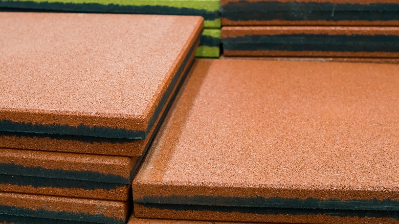 Stacks of rubber tiles