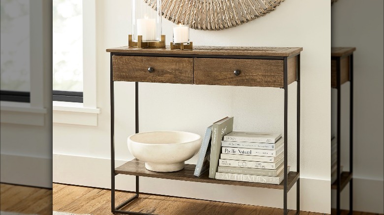 wooden console table with drawers