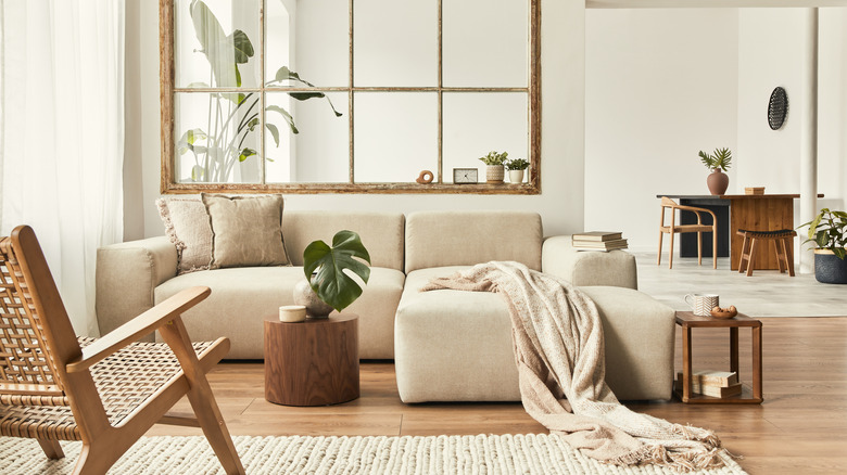 living room with throw blanket